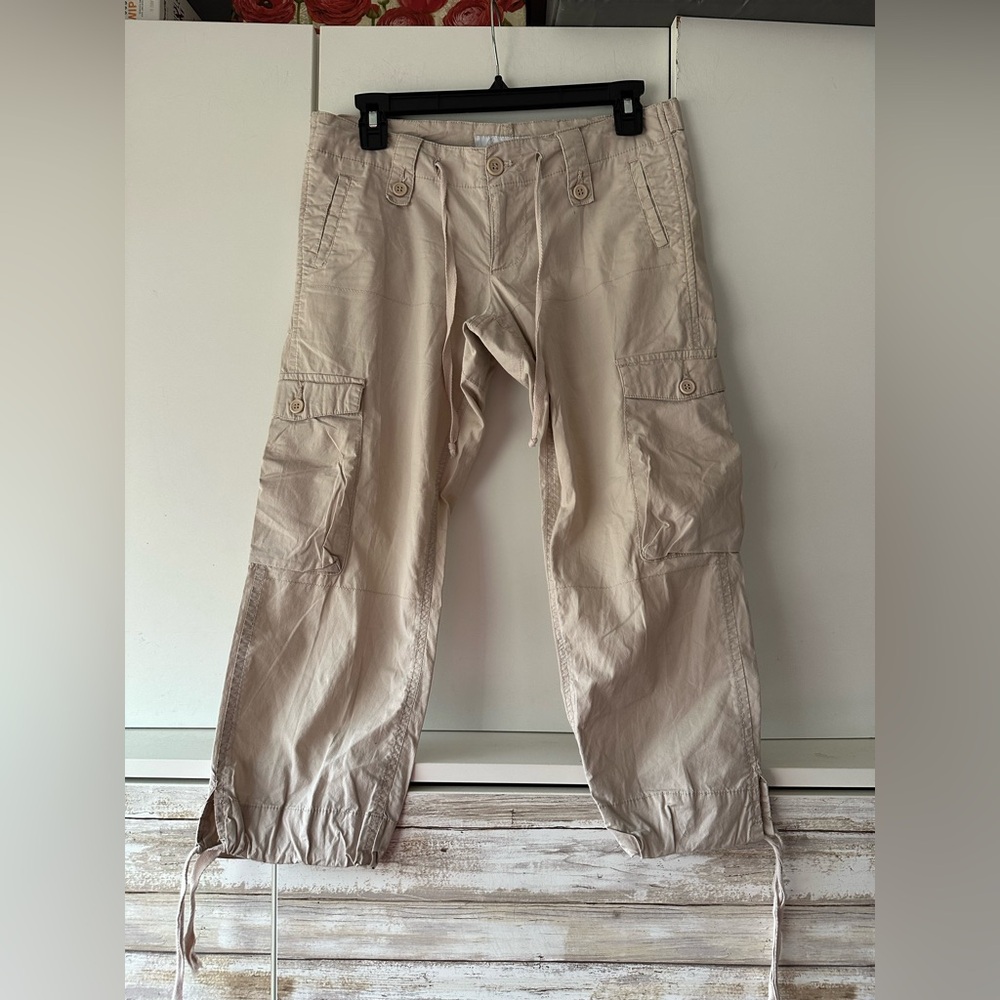 🤎 Charlotte Russe Size 3 Beige Cargo Capri Pants Drawstring Hem Y2K